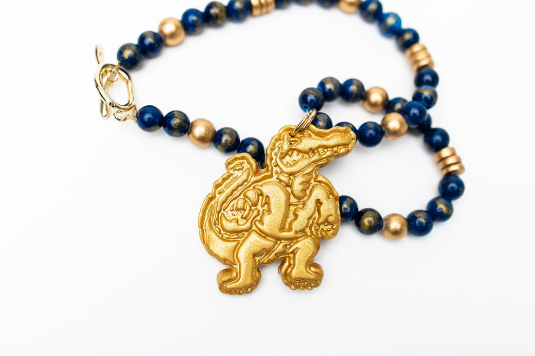 Blue Gold Leafed Jade with Gator