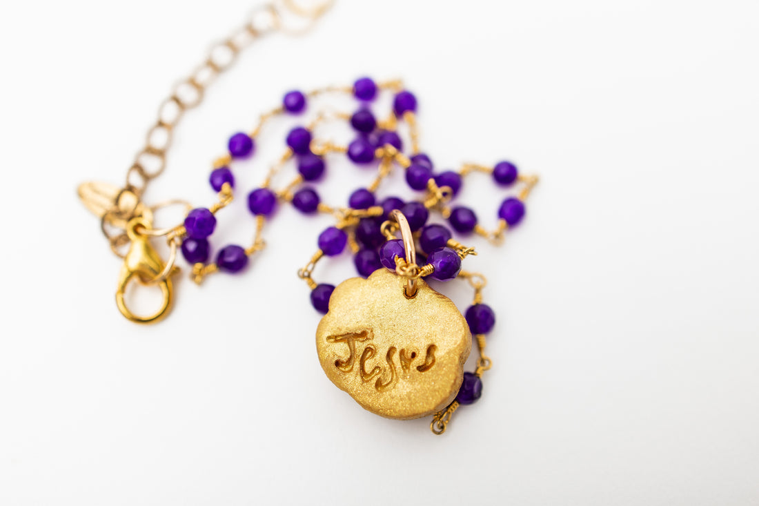 Purple Jade Chain with Tiny Paw