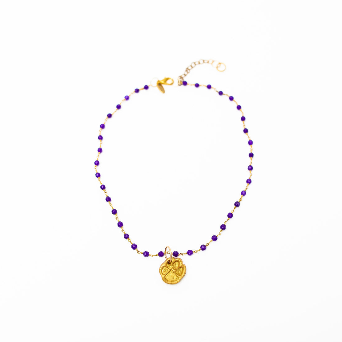 Purple Jade Chain with Tiny Paw