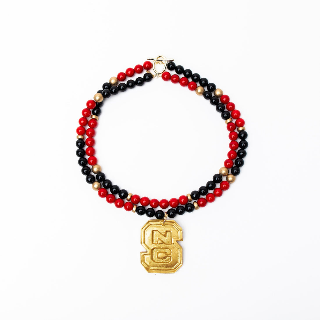 Black and Red Jade Double Strand with NC Medallion