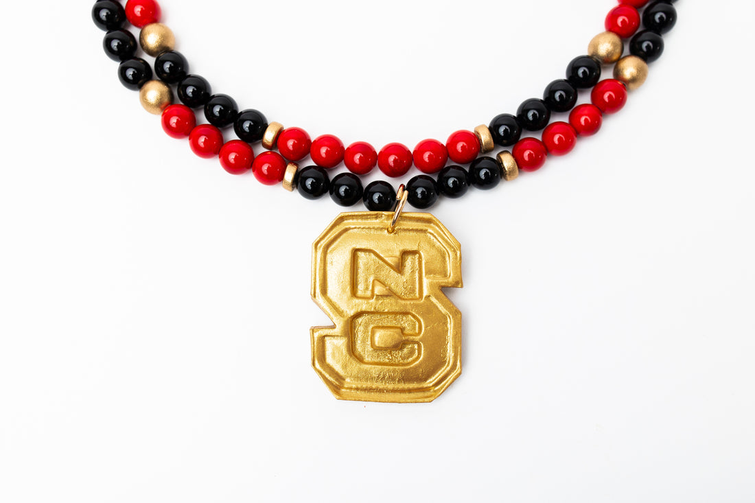 Black and Red Jade Double Strand with NC Medallion