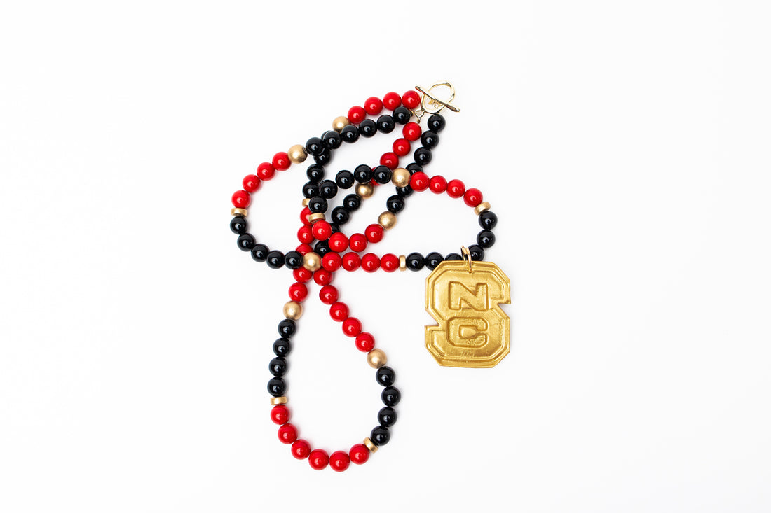 Black and Red Jade Double Strand with NC Medallion