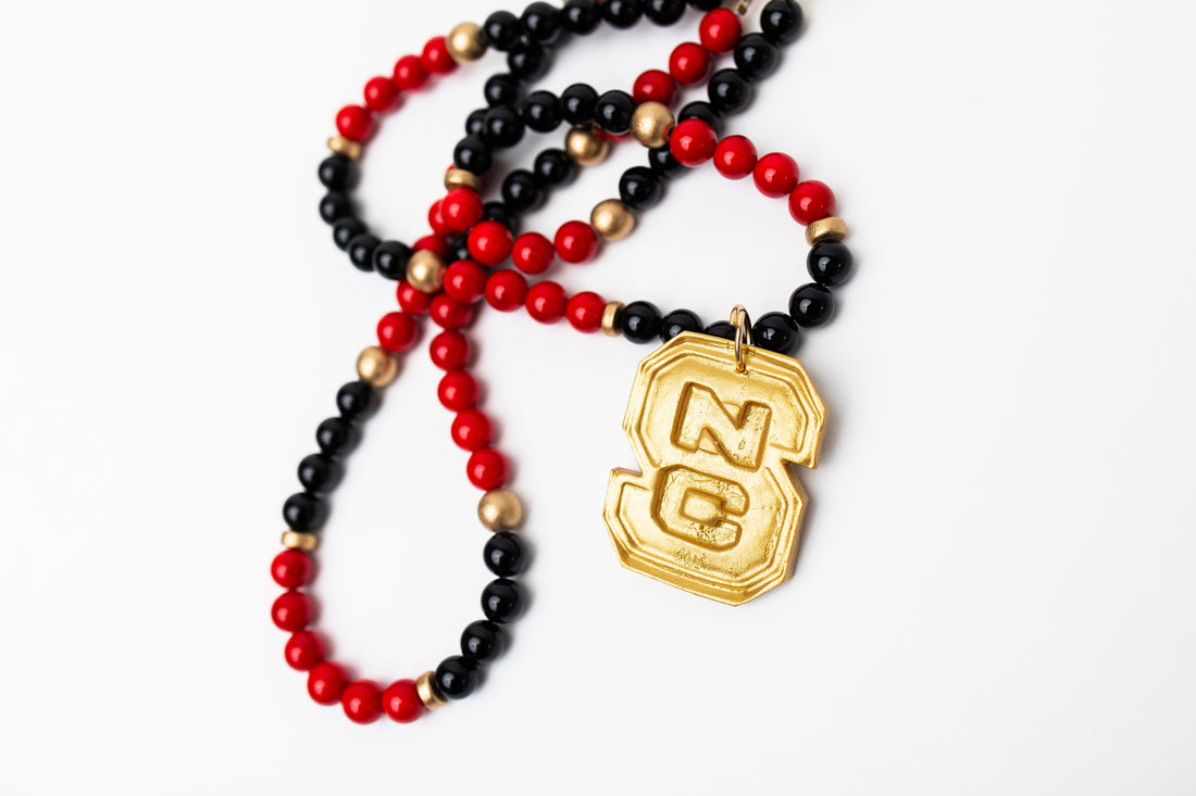 Black and Red Jade Double Strand with NC Medallion