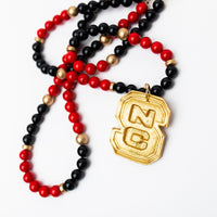 Black and Red Jade Double Strand with NC Medallion
