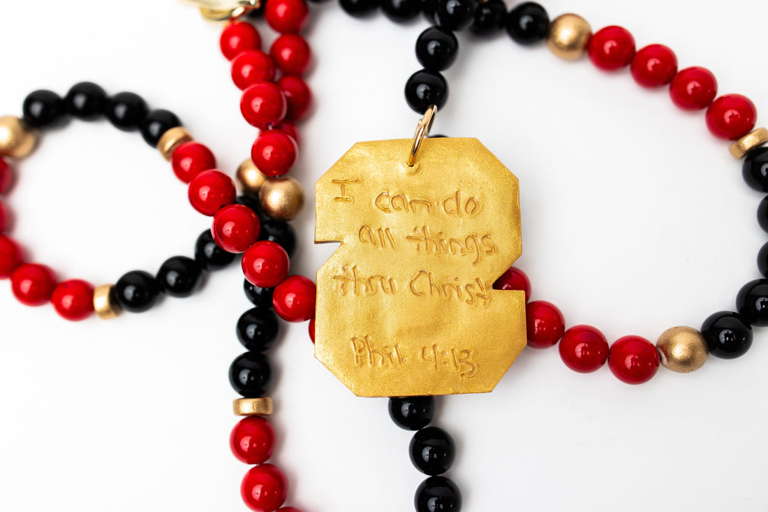 Black and Red Jade Double Strand with NC Medallion