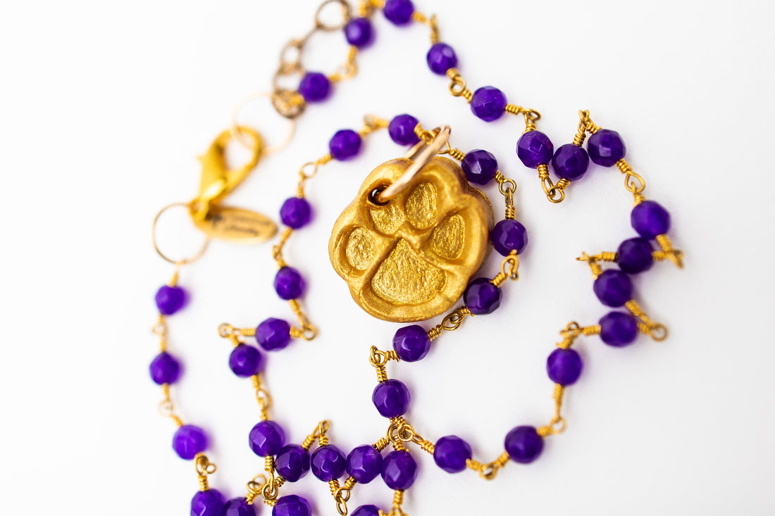 Purple Jade Chain with Tiny Paw