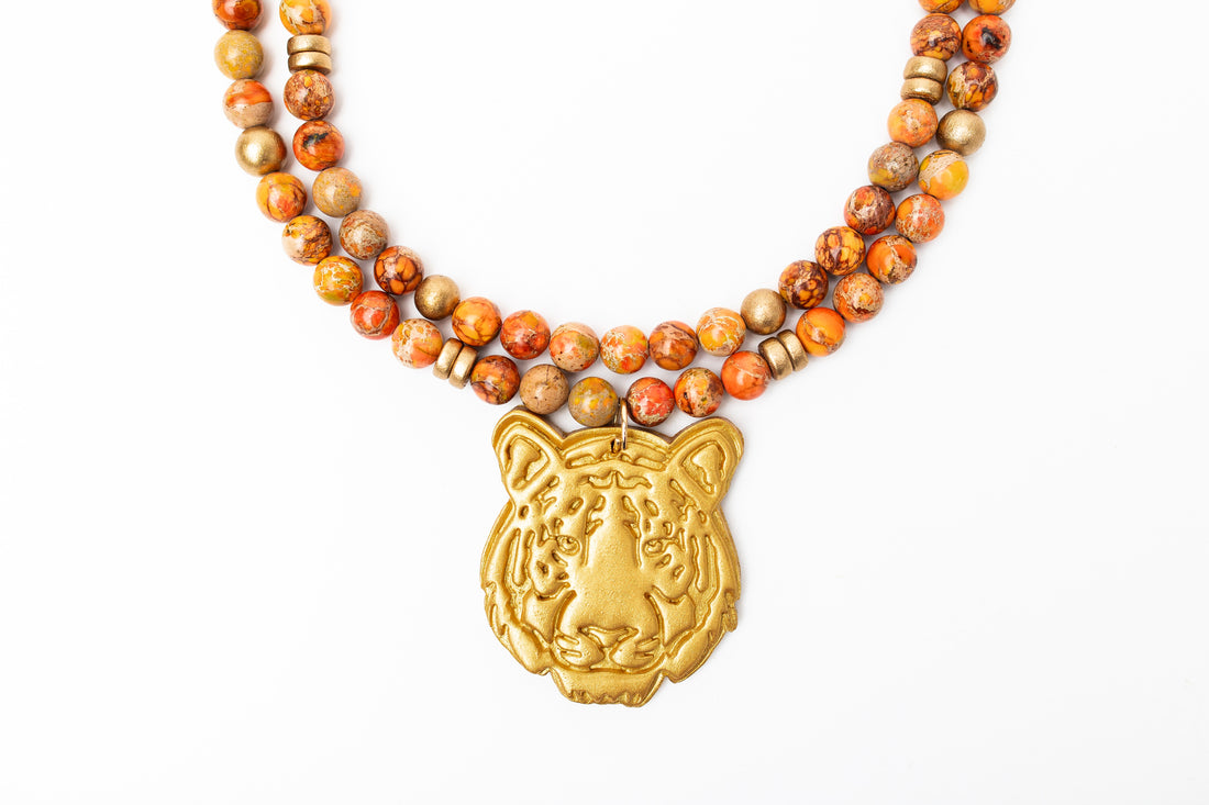 Orange Sea Jasper Double with Tiger