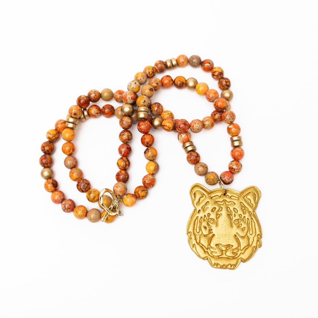 Orange Sea Jasper Double with Tiger