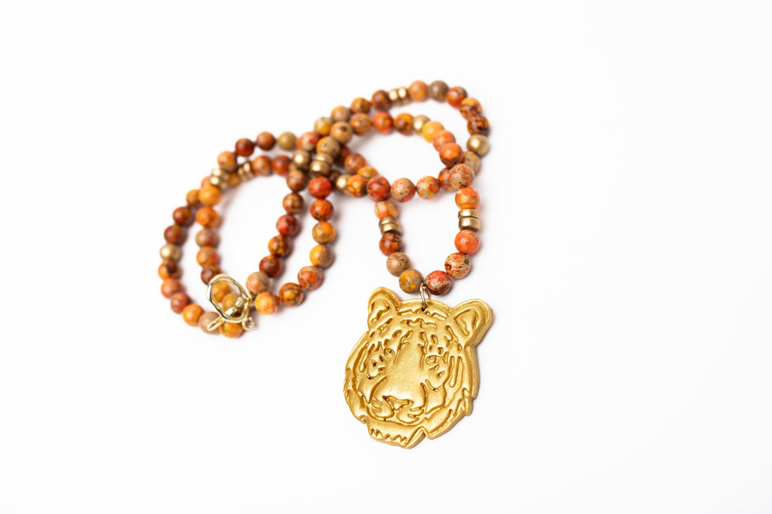 Orange Sea Jasper Double with Tiger