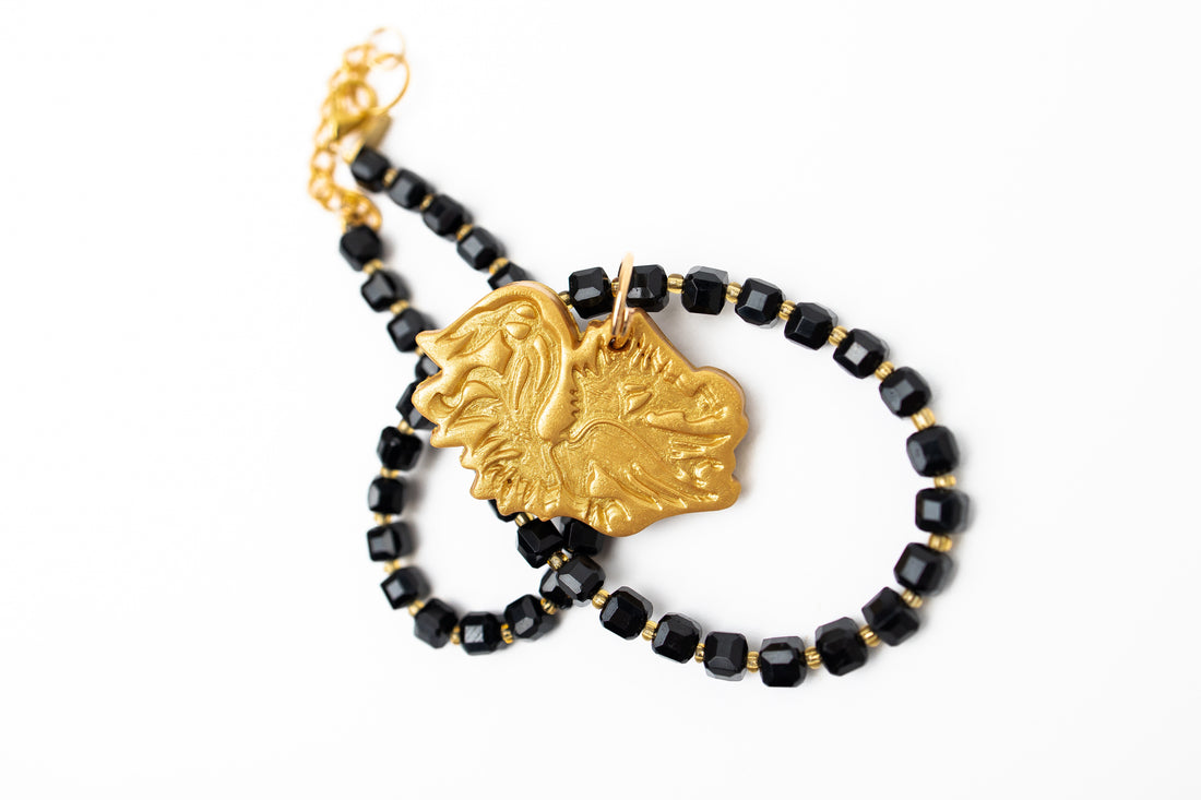 Adjustable Black Jade Nuggets with Gamecock