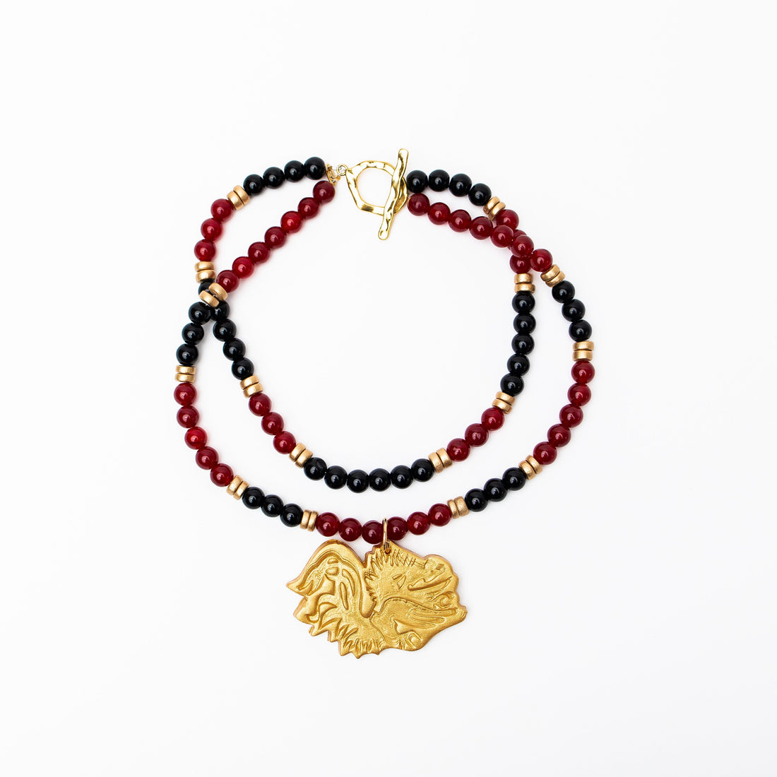 Garnet & Black Double Jade with Gamecock Medallion