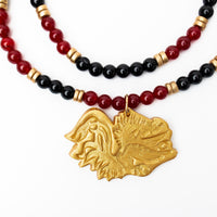 Garnet & Black Double Jade with Gamecock Medallion