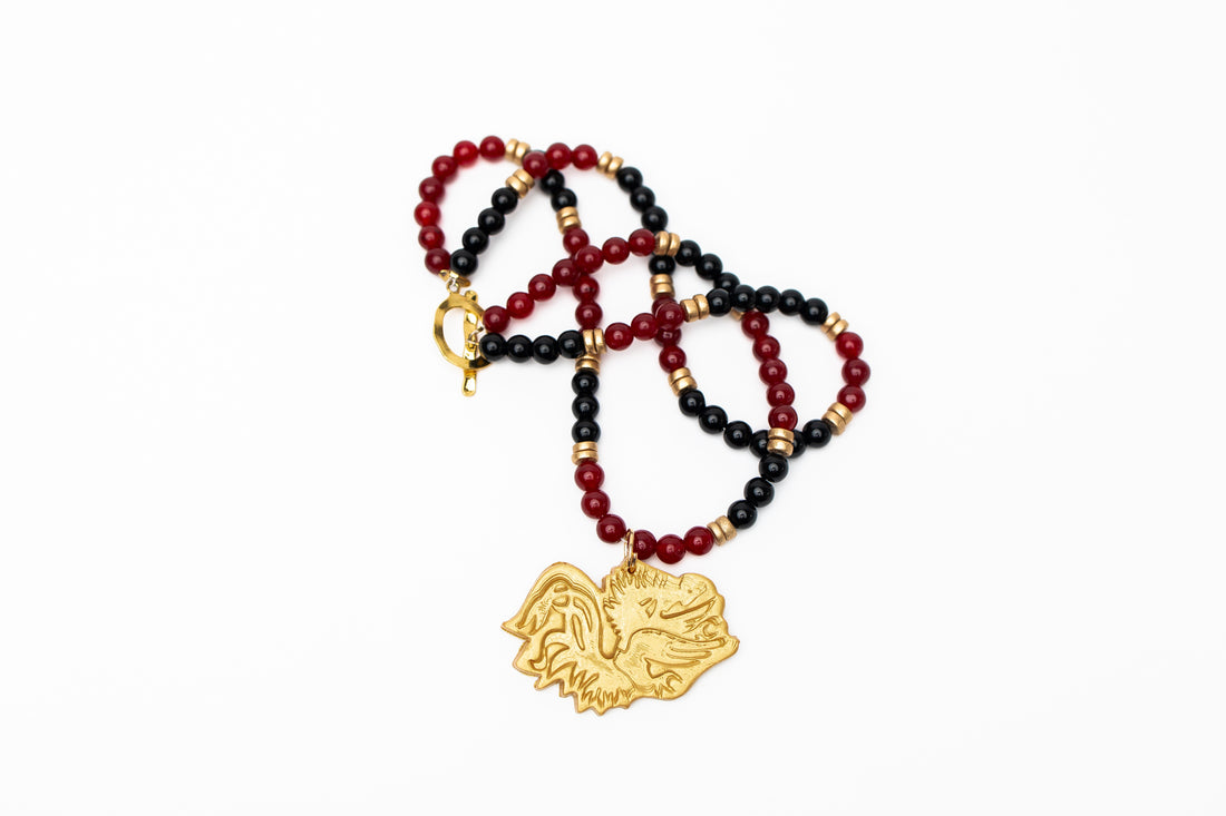 Garnet & Black Double Jade with Gamecock Medallion