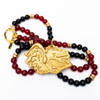 Garnet & Black Double Jade with Gamecock Medallion