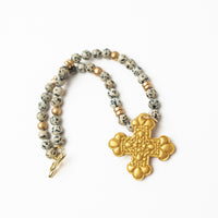 18" Dalmatian Jasper with Crown Cross