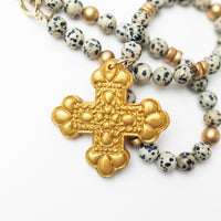 18" Dalmatian Jasper with Crown Cross