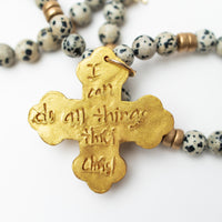 18" Dalmatian Jasper with Crown Cross