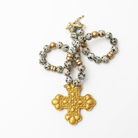 18" Dalmatian Jasper with Crown Cross