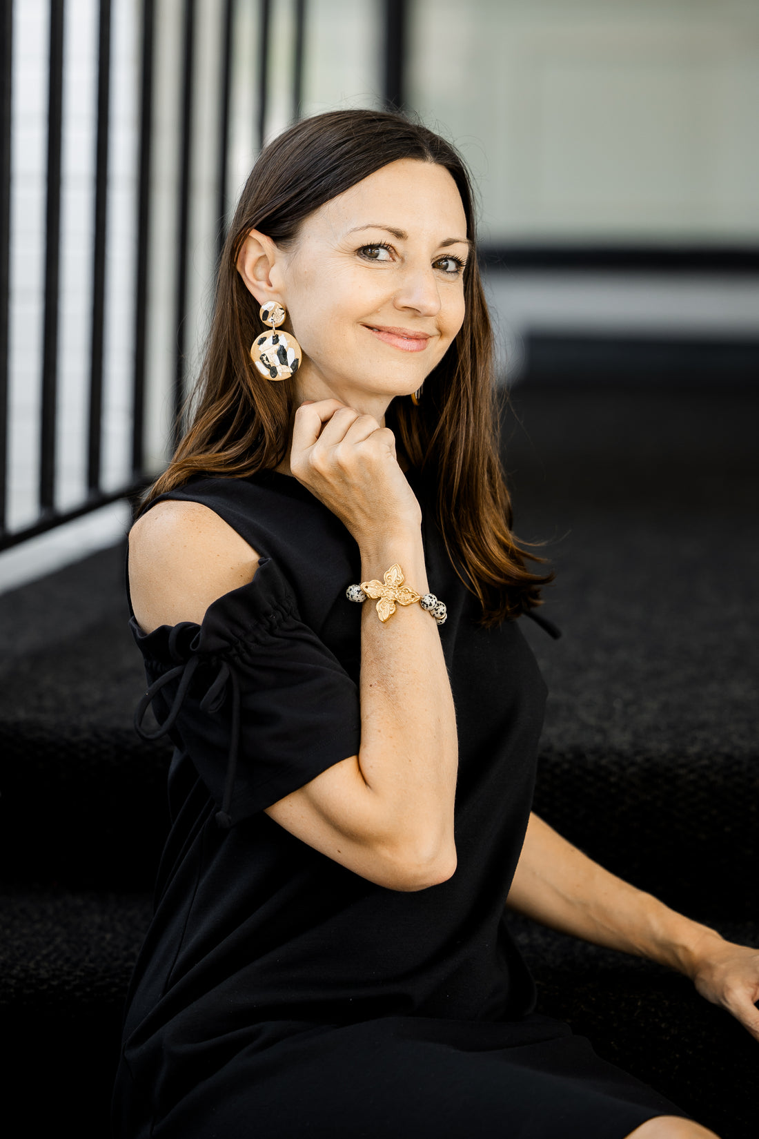 Marbled Gold, White & Black Dangles