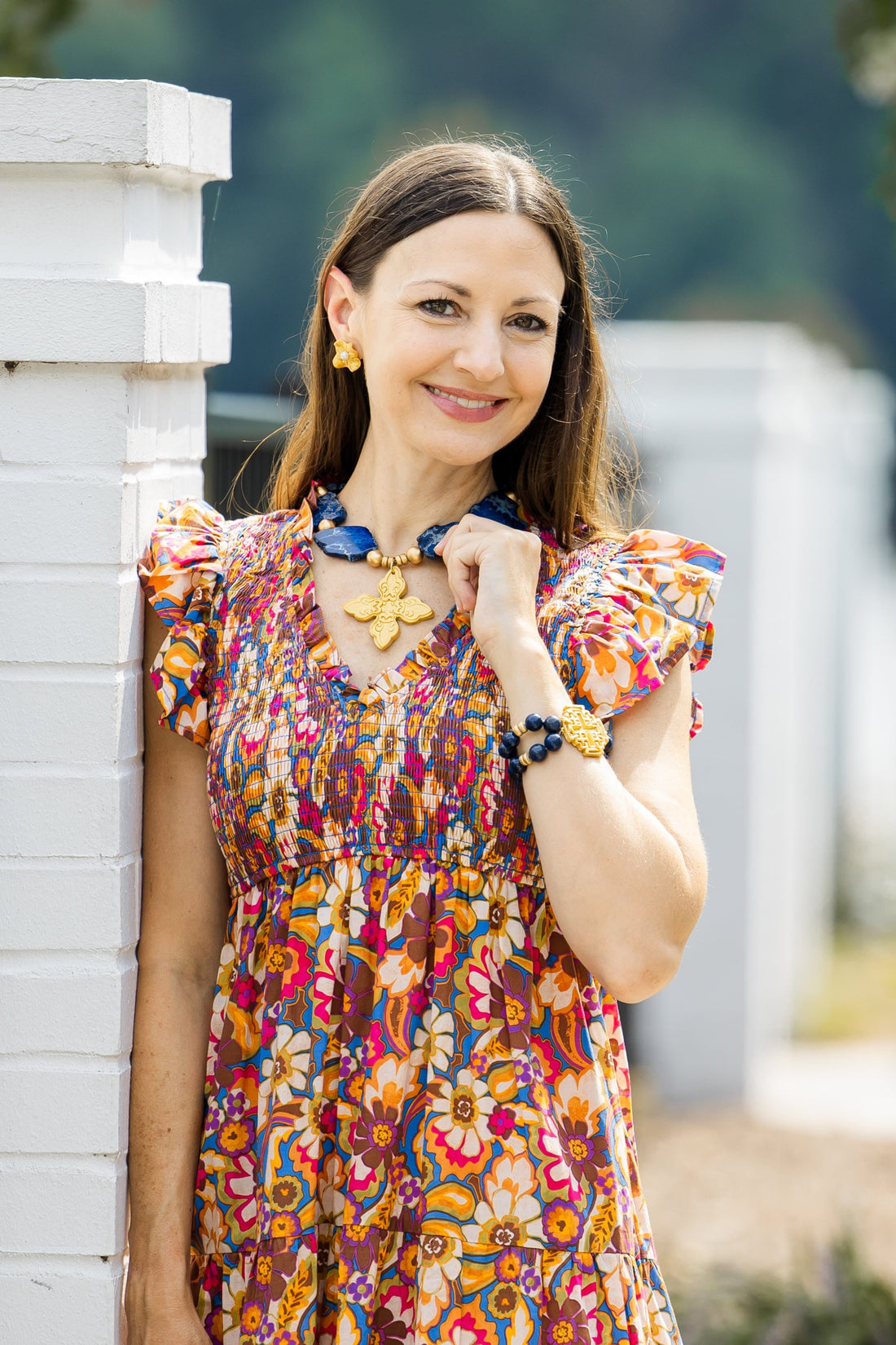 Blue Lapis Double Strand with Jerusalem Cross