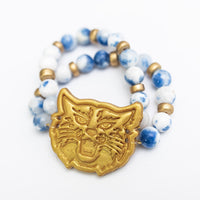 Blue and White Jade Double Strand Wildcat Bracelet