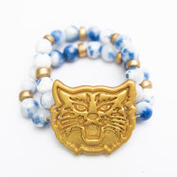 Blue and White Jade Double Strand Wildcat Bracelet