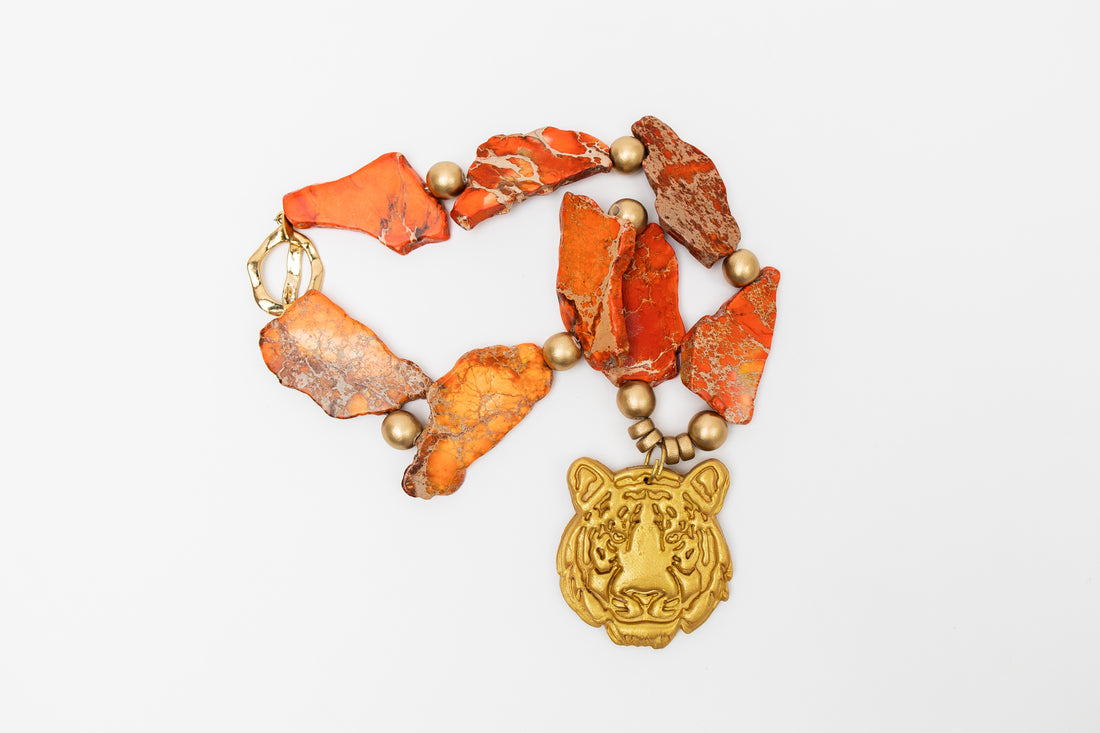 Orange Jasper Nuggets with Tiger Necklace