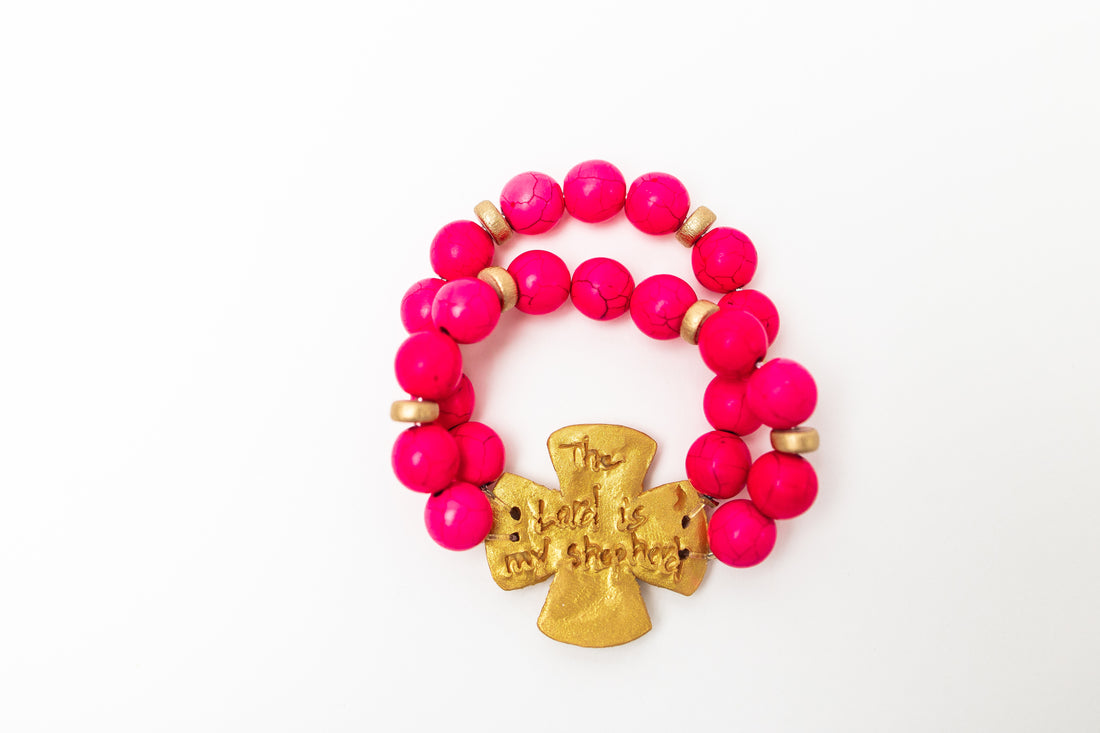 Hot Pink Jade Double Strand with Friendship Bracelet