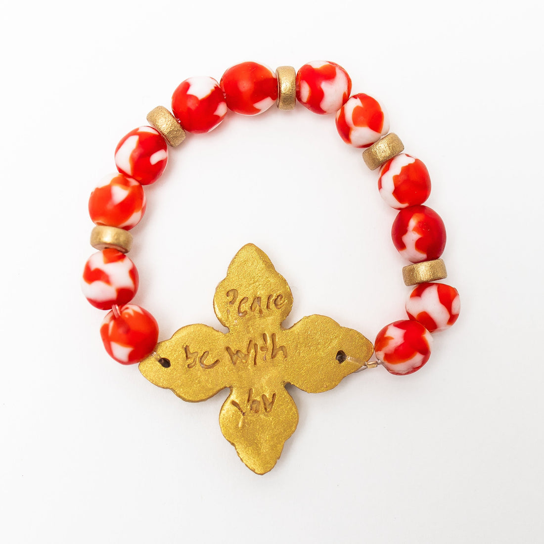 Red and White African Glass with Kait Cross