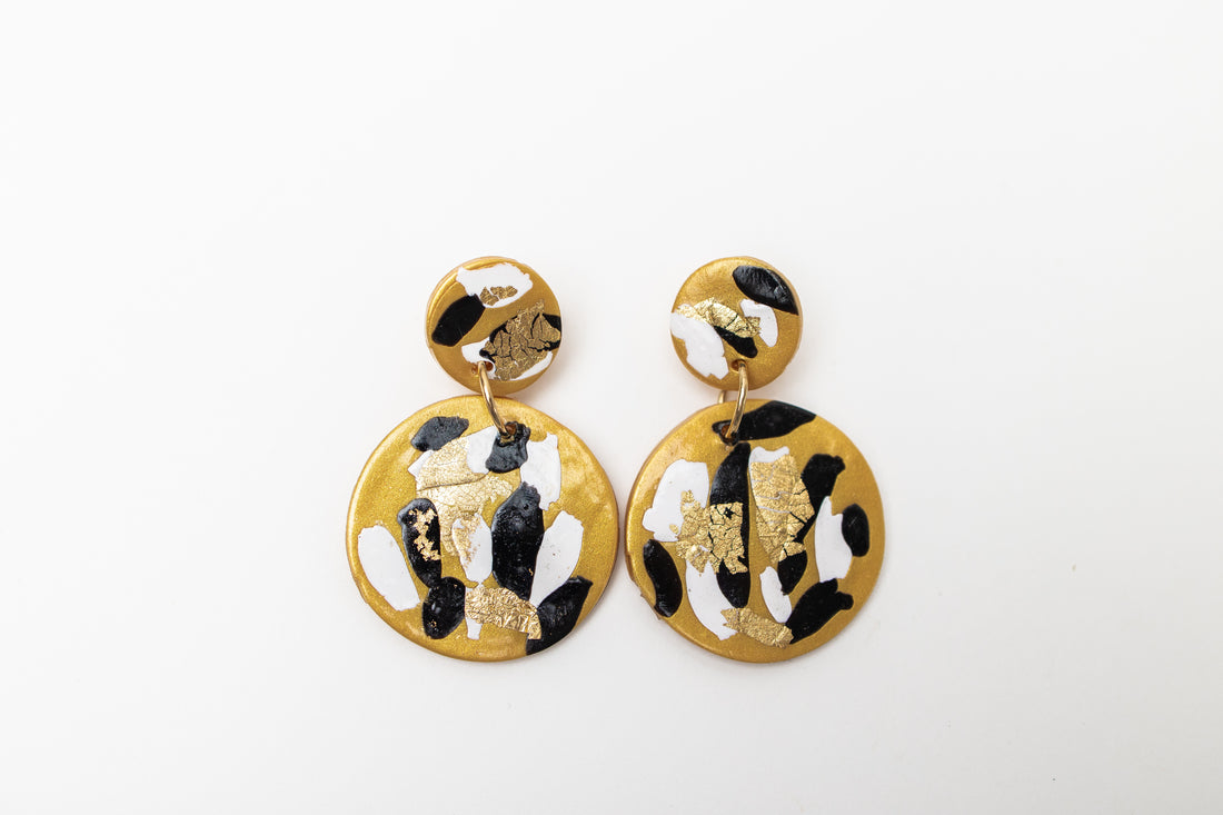 Marbled Gold, White & Black Dangles