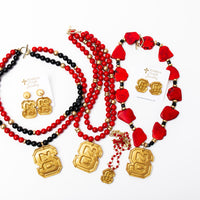 Black and Red Jade Double Strand with NC Medallion