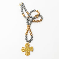 34" Gray Map Jasper with Kristin Cross