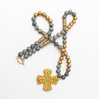 34" Gray Map Jasper with Kristin Cross