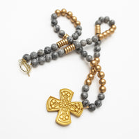 34" Gray Map Jasper with Kristin Cross