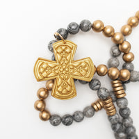 34" Gray Map Jasper with Kristin Cross