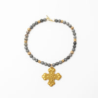 18" Gray Map Jasper with Crown Cross