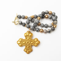 18" Gray Map Jasper with Crown Cross