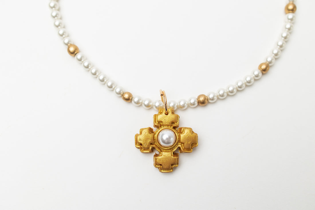 18" Pearls with Small Becky Pearl Cross