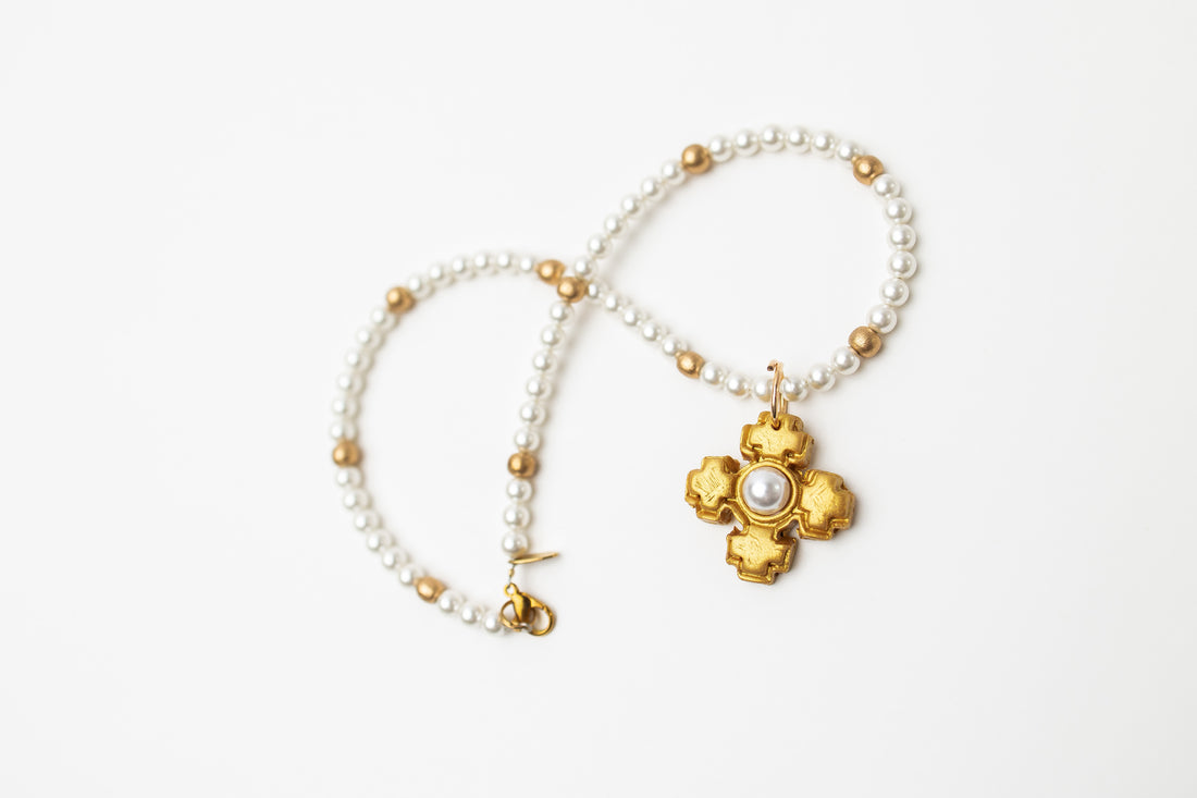 18" Pearls with Small Becky Pearl Cross
