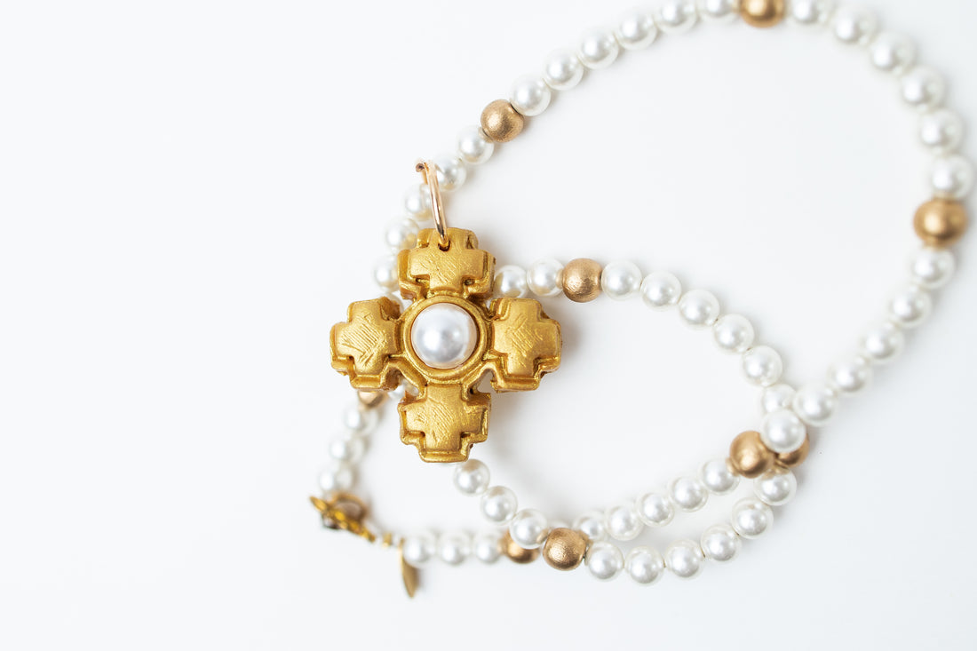 18" Pearls with Small Becky Pearl Cross