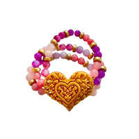 Pink and Purple Triple Strand Heart Bracelet