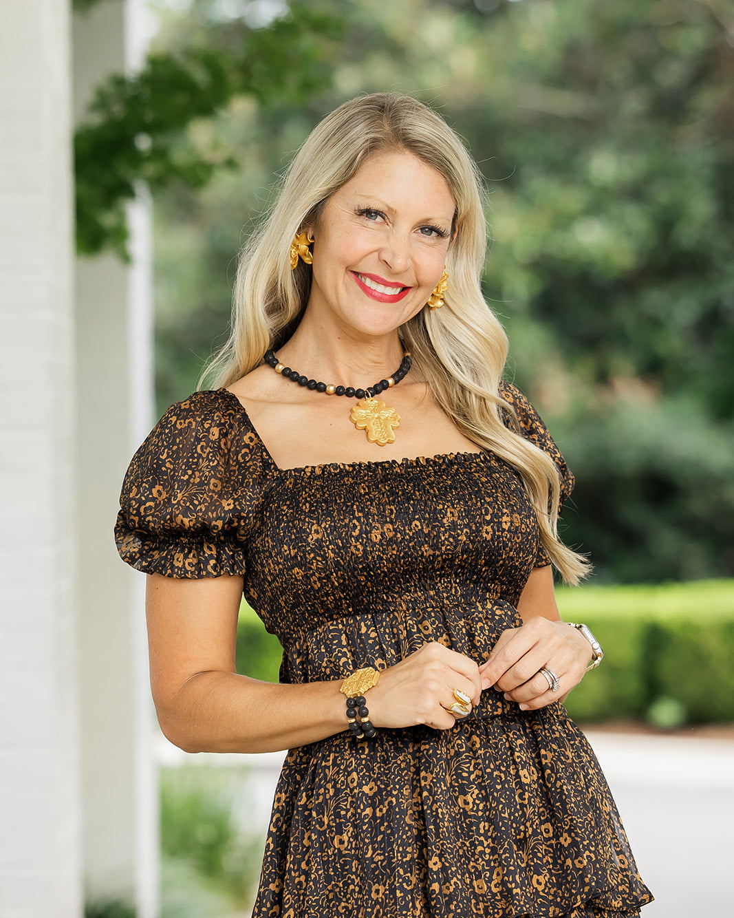 Black Lava Double Strand with Jerusalem Cross