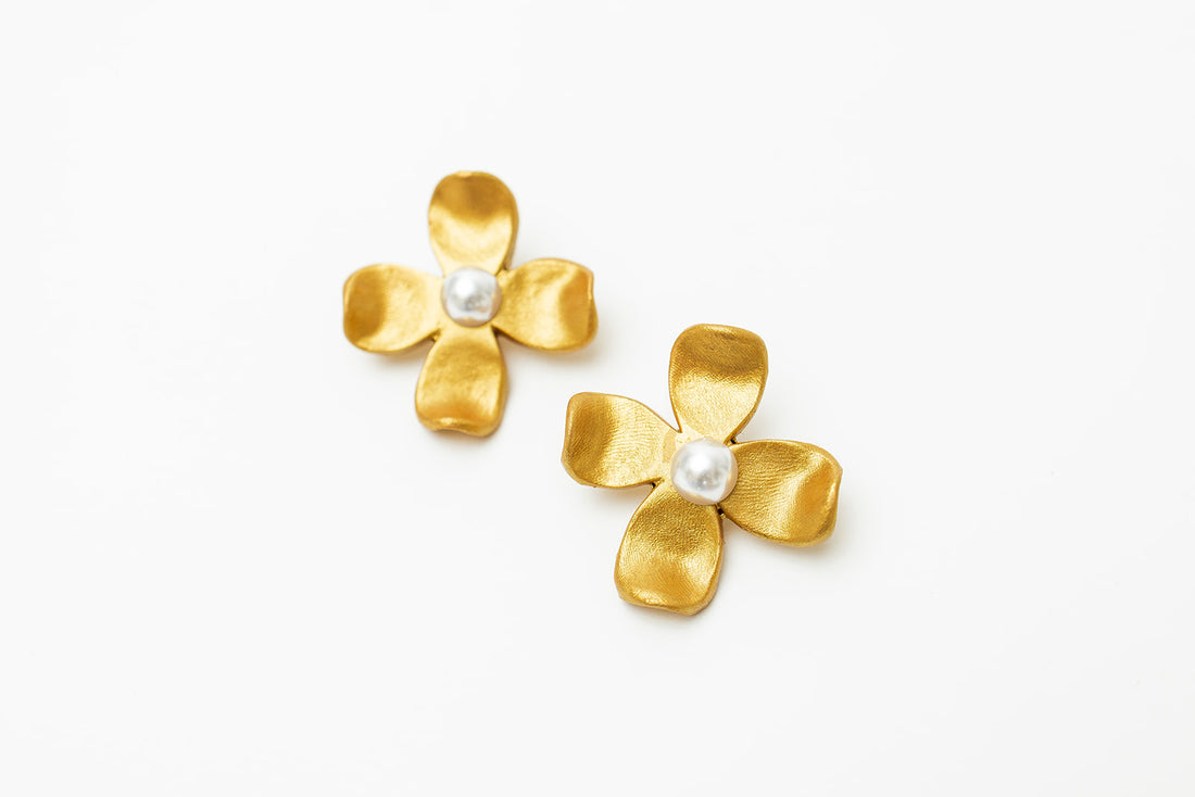 Large Dogwood & Pearl Stud Earrings