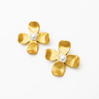 Large Dogwood & Pearl Stud Earrings