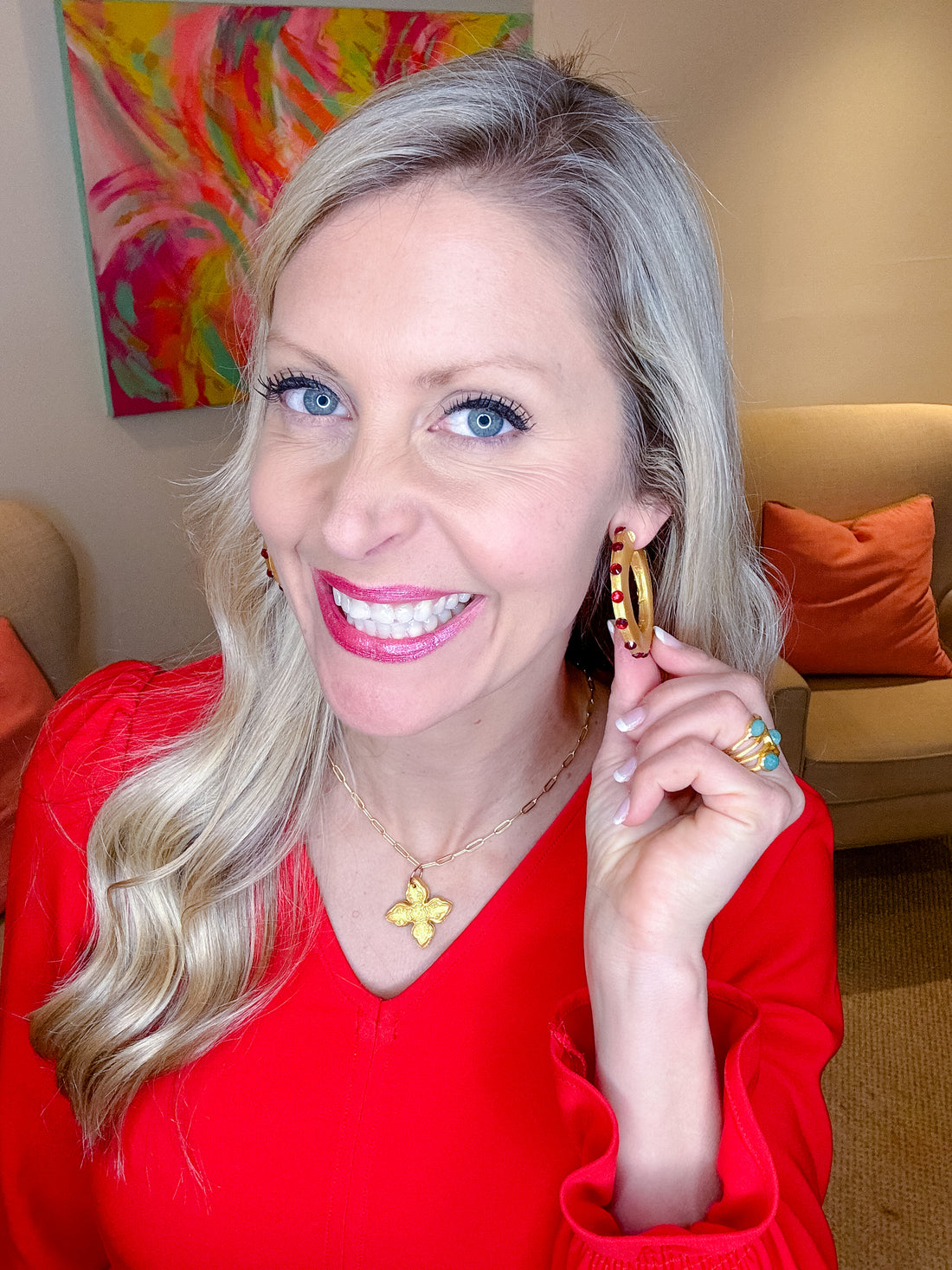 Garnet Studded Hoops