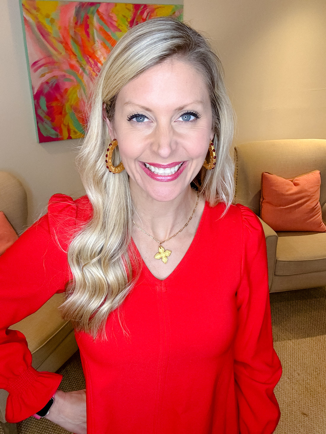 Garnet Studded Hoops