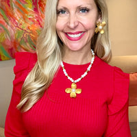 Large Dogwood & Pearl Stud Earrings