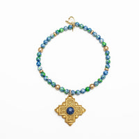 18" Blue and Green Rainflower Jasper with Ellie Cross