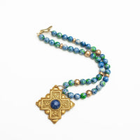 18" Blue and Green Rainflower Jasper with Ellie Cross
