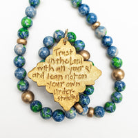 18" Blue and Green Rainflower Jasper with Ellie Cross